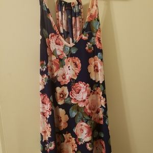 V Neck Dark Navy and Flower Tank